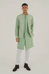 Buy_Dhruv Vaish_Green Silk Embroidered Thread Mint Jawahar Jacket _at_Aza_Fashions