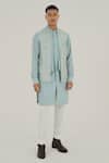 Buy_Dhruv Vaish_Blue Silk Embroidered Thread Powder Jawahar Jacket _at_Aza_Fashions