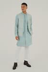 Shop_Dhruv Vaish_Blue Silk Embroidered Thread Powder Jawahar Jacket _Online_at_Aza_Fashions