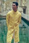 Buy Dhruv Vaish Yellow Silk Embroidery Marigold Leaf Jawahar Jacket at Aza Fashions Buy_Dhruv Vaish_Yellow Silk Embroidery Marigold Leaf Jawahar Jacket_at_Aza_Fashions