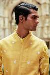 Shop Dhruv Vaish Yellow Silk Embroidery Marigold Leaf Jawahar Jacket at Aza Fashions Shop_Dhruv Vaish_Yellow Silk Embroidery Marigold Leaf Jawahar Jacket_at_Aza_Fashions