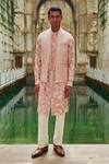Buy_Dhruv Vaish_Pink Silk Embroidered Thread Open Jawahar Jacket _at_Aza_Fashions