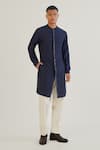 Dhruv Vaish_Blue Silk Embroidered Zari Multi Layered Sherwani With Kurta Set _at_Aza_Fashions