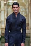 Shop_Dhruv Vaish_Black Cotton Satin Embroidered Bead Pintuck Detailed Shirt _at_Aza_Fashions