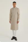 Buy_Dhruv Vaish_Cream Cotton Silk Chanderi Embroidered Veil Kurta With Solid Pant _at_Aza_Fashions