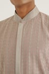 Buy_Dhruv Vaish_Pink Cotton Silk Chanderi Embroidered Veil Thread Kurta With Solid Pant _Online_at_Aza_Fashions