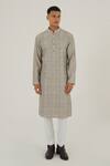 Buy_Dhruv Vaish_Grey Cotton Silk Chanderi Embroidery Thread Geometric Kurta Set _at_Aza_Fashions