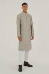 Dhruv Vaish_Grey Cotton Silk Chanderi Embroidery Thread Geometric Kurta Set _Online_at_Aza_Fashions