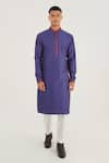 Buy_Dhruv Vaish_Blue Cotton Silk Chanderi Embroidery Stitchline Thread Kurta And Pant Set _at_Aza_Fashions