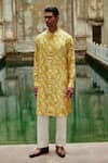 Buy_Dhruv Vaish_Yellow Chanderi Printed Abstract Kurta Set _at_Aza_Fashions