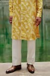 Dhruv Vaish_Yellow Chanderi Printed Abstract Kurta Set _Online_at_Aza_Fashions