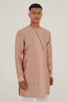 Dhruv Vaish_Pink Silk Embroidery Zari Placement Kurta And Pant Set _Online_at_Aza_Fashions