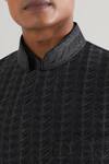 Dhruv Vaish_Black Silk Embroidery Thread Leaf Jawahar Jacket _Online_at_Aza_Fashions