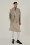 Buy_Dhruv Vaish_Grey Silk Embroidery Thread Jawahar Jacket _at_Aza_Fashions