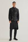 Dhruv Vaish_Black Silk Embroidery Thread Metallic Floral Jawahar Jacket _Online_at_Aza_Fashions