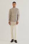 Dhruv Vaish_Grey Silk Embroidery Thread Floral Jawahar Jacket _Online_at_Aza_Fashions