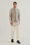 Buy_Dhruv Vaish_Grey Silk Embroidery Thread Floral Jawahar Jacket _Online_at_Aza_Fashions