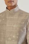 Shop_Dhruv Vaish_Grey Silk Embroidery Thread Floral Jawahar Jacket _Online_at_Aza_Fashions