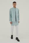 Buy_Dhruv Vaish_Blue Silk Embroidery Thread Jawahar Jacket _at_Aza_Fashions