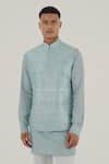 Dhruv Vaish_Blue Silk Embroidery Thread Jawahar Jacket _Online_at_Aza_Fashions