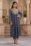 Buy_Label Niti Bothra_Blue Silk Print Floret Butti Notched Neck Kurta With Pant _Online_at_Aza_Fashions