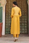 Shop_Label Niti Bothra_Yellow Silk Print Floret Butti Notched Neck Gathered Kurta With Pant _at_Aza_Fashions