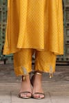 Label Niti Bothra_Yellow Silk Print Floret Butti Notched Neck Gathered Kurta With Pant _Online_at_Aza_Fashions