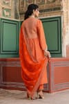 Label Niti Bothra_Orange Silk Print Floret Butti Notched Neck Gathered Kurta With Pant _Online_at_Aza_Fashions