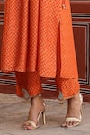 Buy_Label Niti Bothra_Orange Silk Print Floret Butti Notched Neck Gathered Kurta With Pant _Online_at_Aza_Fashions