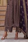 Label Niti Bothra_Purple Silk Print Floret Butti Notched Neck Gathered Flower Kurta With Pant _at_Aza_Fashions