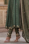 Shop_Label Niti Bothra_Green Silk Print Floret Butti Sweetheart Neck Anarkali Churidar Set _Online_at_Aza_Fashions