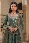 Buy_Label Niti Bothra_Green Silk Print Floret Butti Sweetheart Neck Anarkali Churidar Set 