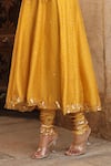 Label Niti Bothra_Yellow Silk Print Floret Butti Sweetheart Neck Flower Anarkali Churidar Set _at_Aza_Fashions