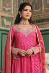 Buy_Label Niti Bothra_Pink Silk Print Floret Butti Sweetheart Neck Flower Anarkali Churidar Set _Online_at_Aza_Fashions