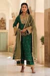 Buy_Label Niti Bothra_Green Pure Silk Embroidery Butti Overlap Collar Kurta With Palazzo _at_Aza_Fashions