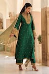 Label Niti Bothra_Green Pure Silk Embroidery Butti Overlap Collar Kurta With Palazzo _Online_at_Aza_Fashions