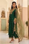 Buy_Label Niti Bothra_Green Pure Silk Embroidery Butti Overlap Collar Kurta With Palazzo _Online_at_Aza_Fashions