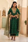 Shop_Label Niti Bothra_Green Pure Silk Embroidery Butti Overlap Collar Kurta With Palazzo _Online_at_Aza_Fashions