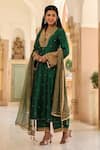 Label Niti Bothra_Green Pure Silk Embroidery Butti Overlap Collar Kurta With Palazzo _at_Aza_Fashions