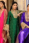 Buy_Label Niti Bothra_Green Pure Silk Embroidery Butti Overlap Collar Kurta With Palazzo 