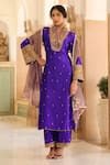 Buy_Label Niti Bothra_Blue Pure Silk Embroidery Butti Overlap Collar Straight Kurta With Palazzo _at_Aza_Fashions