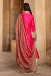 Shop_Label Niti Bothra_Pink Pure Silk Embroidery Butti Overlap Collar Straight Kurta With Palazzo _at_Aza_Fashions