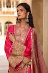 Buy_Label Niti Bothra_Pink Pure Silk Embroidery Butti Overlap Collar Straight Kurta With Palazzo _Online_at_Aza_Fashions