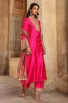 Buy_Label Niti Bothra_Pink Pure Silk Embroidery Butti Overlap Collar Straight Kurta With Palazzo 