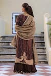 Shop_Label Niti Bothra_Brown Pure Silk Embroidery Butti Round Neck Attached Skirt Kurta With Dupatta _at_Aza_Fashions