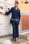 Buy_Label Niti Bothra_Blue Pure Silk Embroidered Zardozi Collared Riwayat Shirt And Pant Set _at_Aza_Fashions