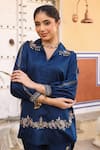 Buy_Label Niti Bothra_Blue Pure Silk Embroidered Zardozi Collared Riwayat Shirt And Pant Set _Online_at_Aza_Fashions