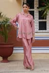 Buy_Label Niti Bothra_Pink Pure Silk Embroidered Zardozi Collared Riwayat Shirt And Pant Set _at_Aza_Fashions