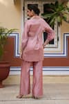 Shop_Label Niti Bothra_Pink Pure Silk Embroidered Zardozi Collared Riwayat Shirt And Pant Set _at_Aza_Fashions