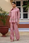 Buy_Label Niti Bothra_Pink Pure Silk Embroidered Zardozi Collared Riwayat Shirt And Pant Set _Online_at_Aza_Fashions